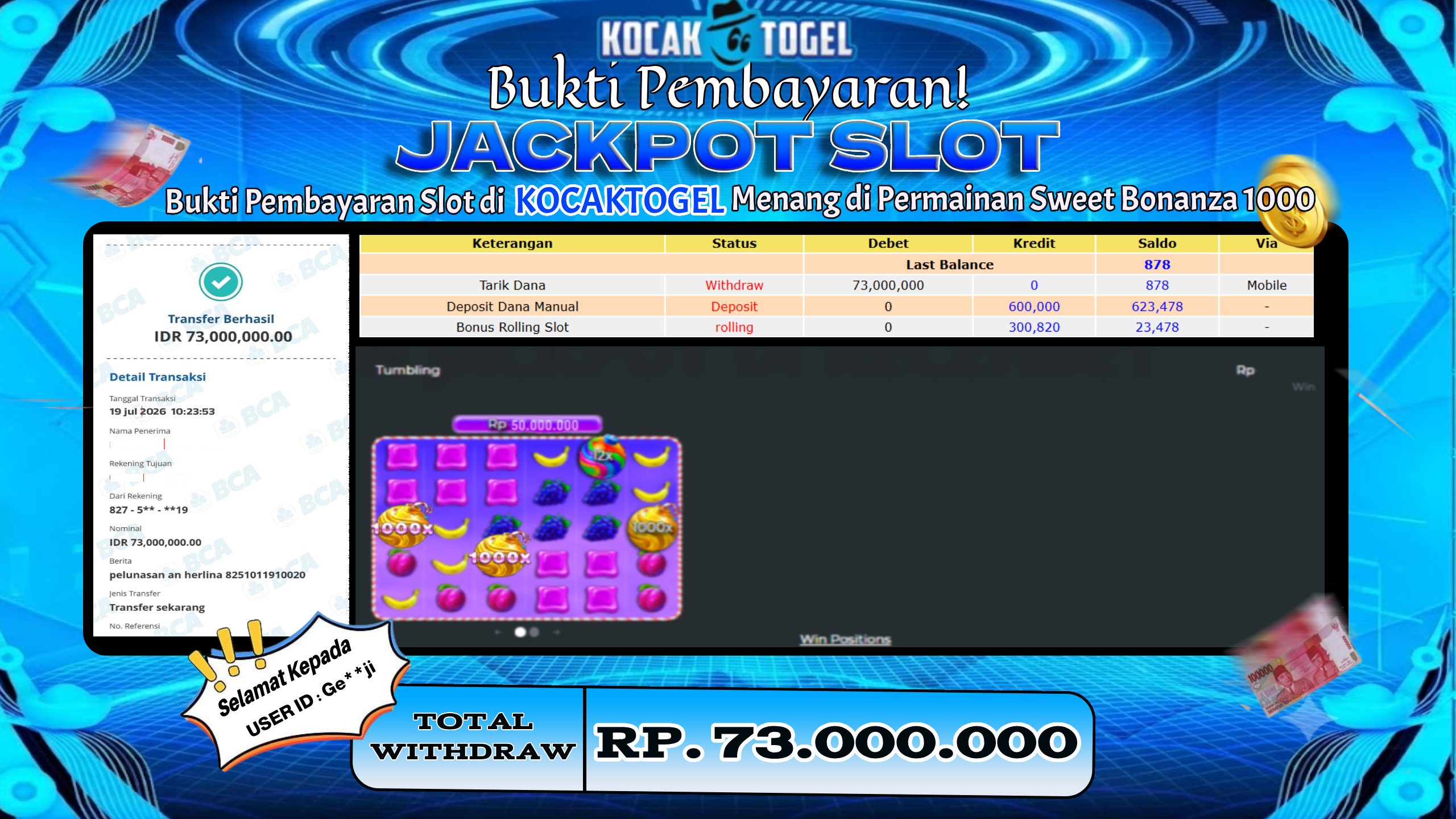🏆 BUKTI KEMENANGAN Sweet Bonanza 1000 MEMBER KOCAKTOGEL  🏆
