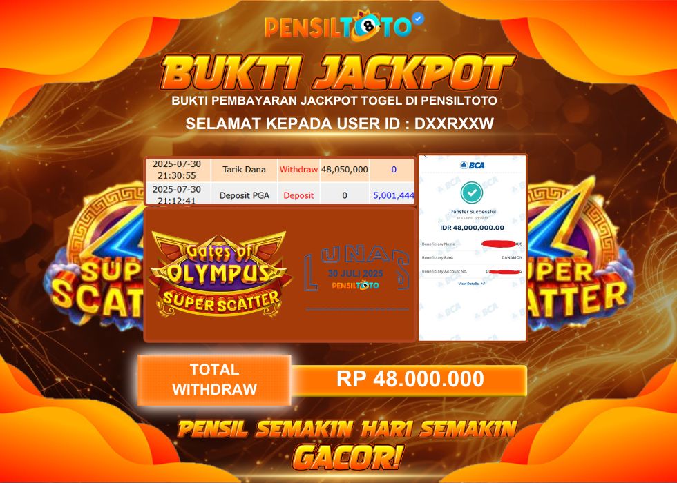 PENSILTOTO JACKPOT SLOT GATES OF OLYMPUS SUPER SCATTER  Rp.48.000.000,- LUNAS