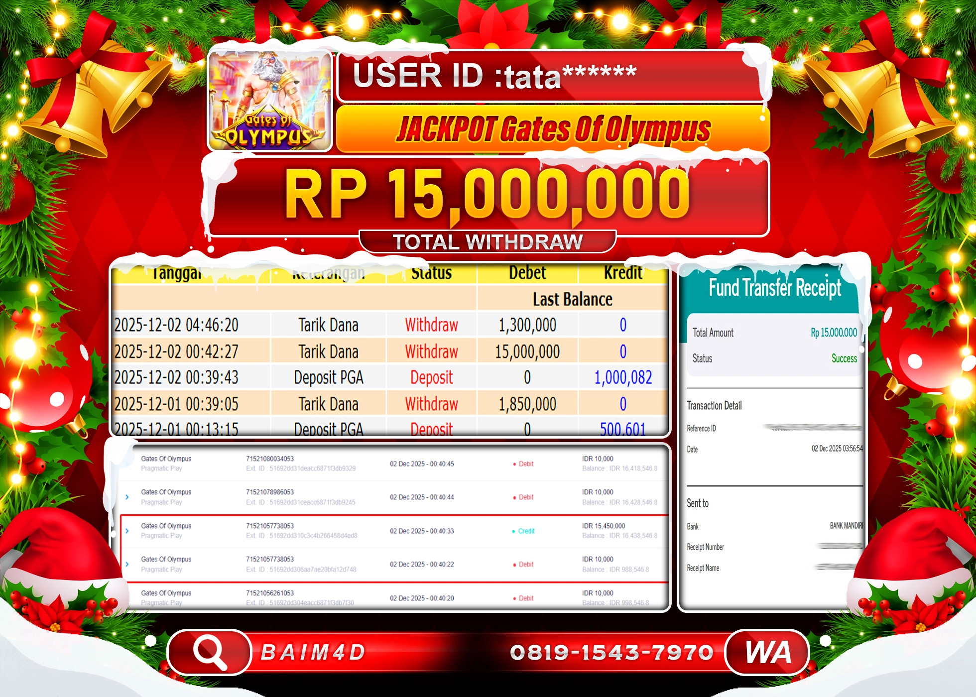 BAIM4D JACKPOT  SLOT GATES OF OLYMPUS  Rp.15,000,000 - LUNAS