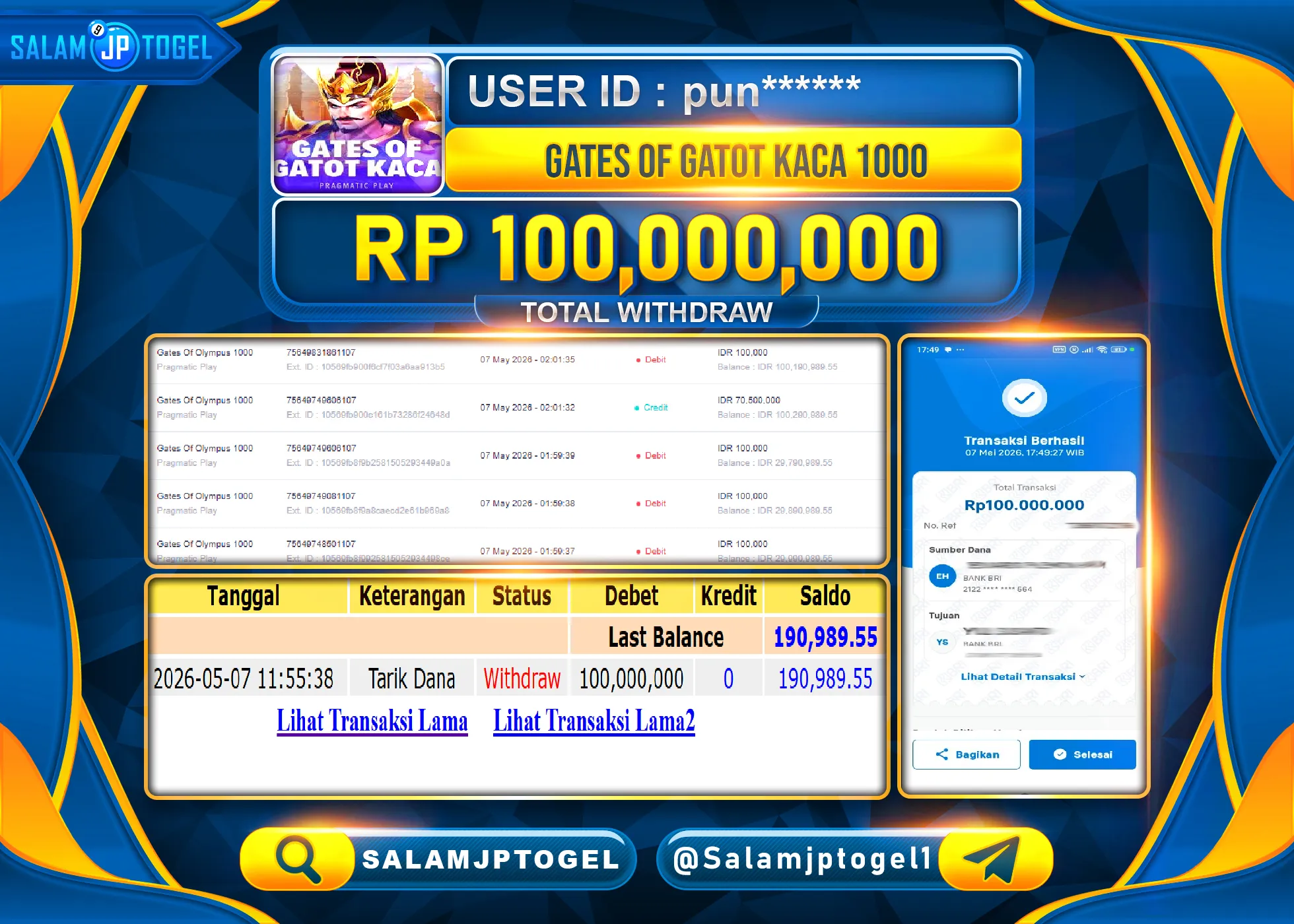 SALAMJPTOGEL Gates Of Gatot Kaca 1000 (Pragmatic Play) Rp.100,000,000- LUNAS