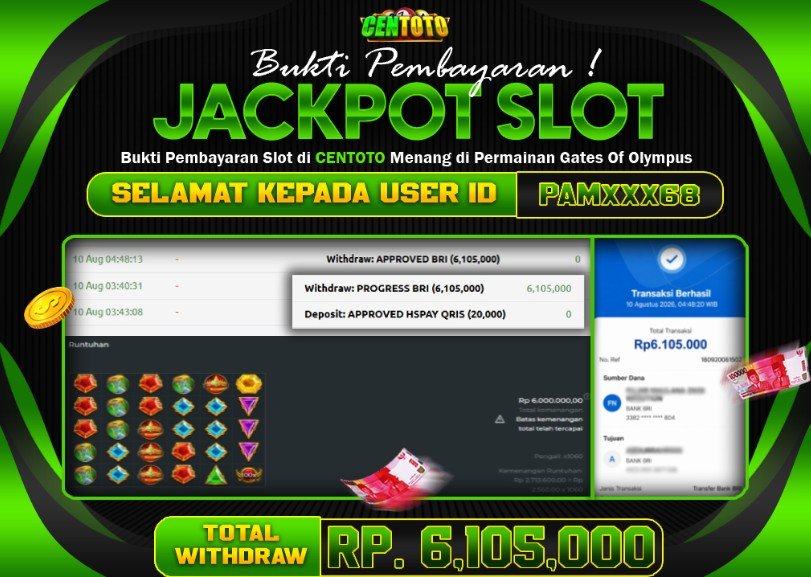 BUKTI JACKPOT LUNAS CENTOTO  RP 6.105.000,-LUNAS