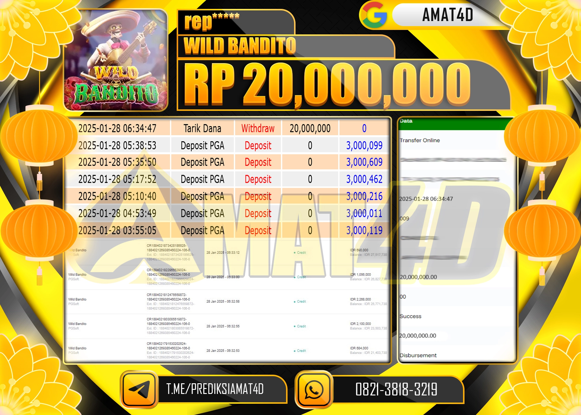 AMAT4D KEMENANGAN PGSOFT WILD BANDITO Rp.20.000.000 BERHASIL TERBAYAR LUNAS