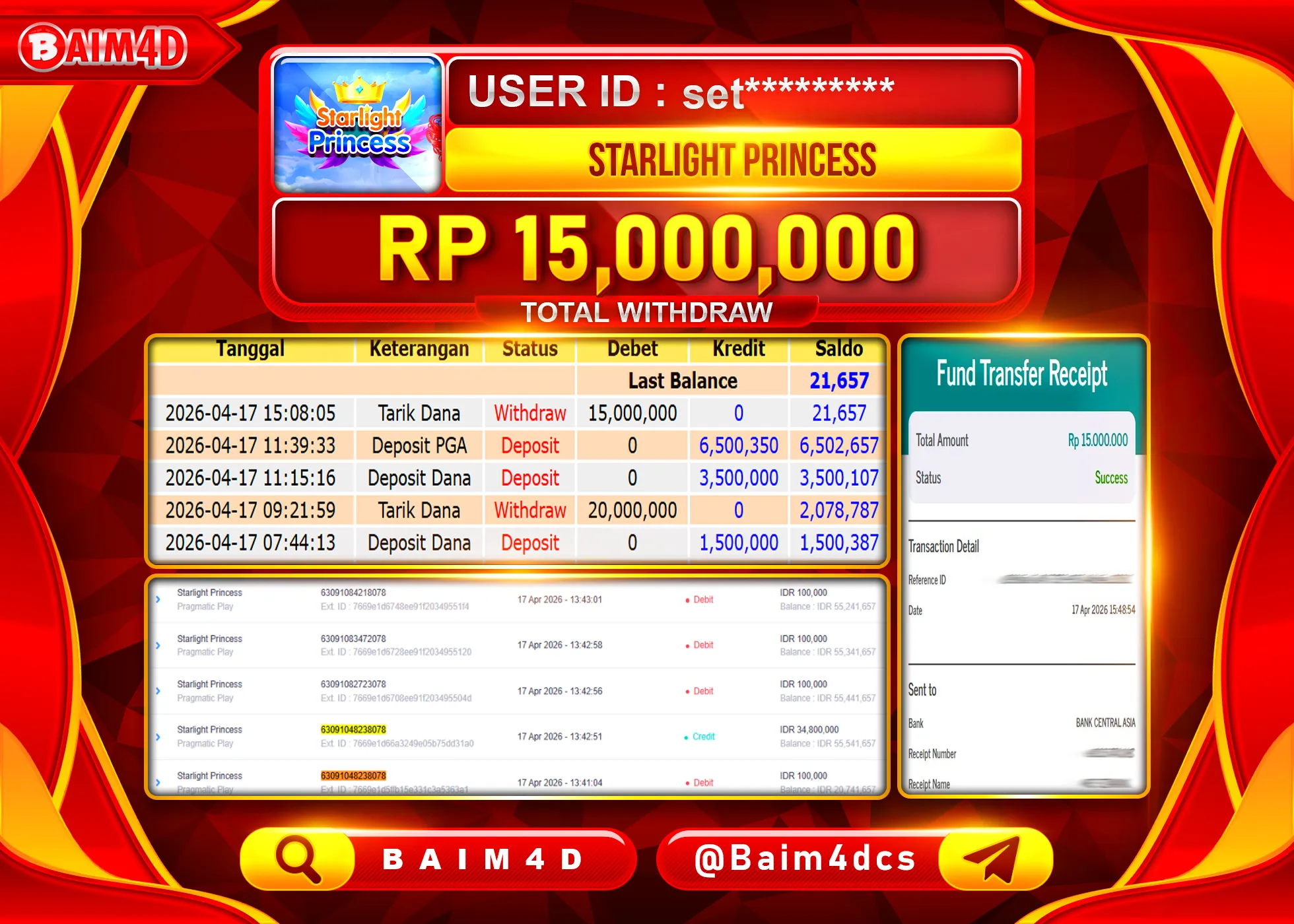 BAIM4D JACKPOT STARLIGHT PRINCESS Rp.15,000,000 - LUNAS