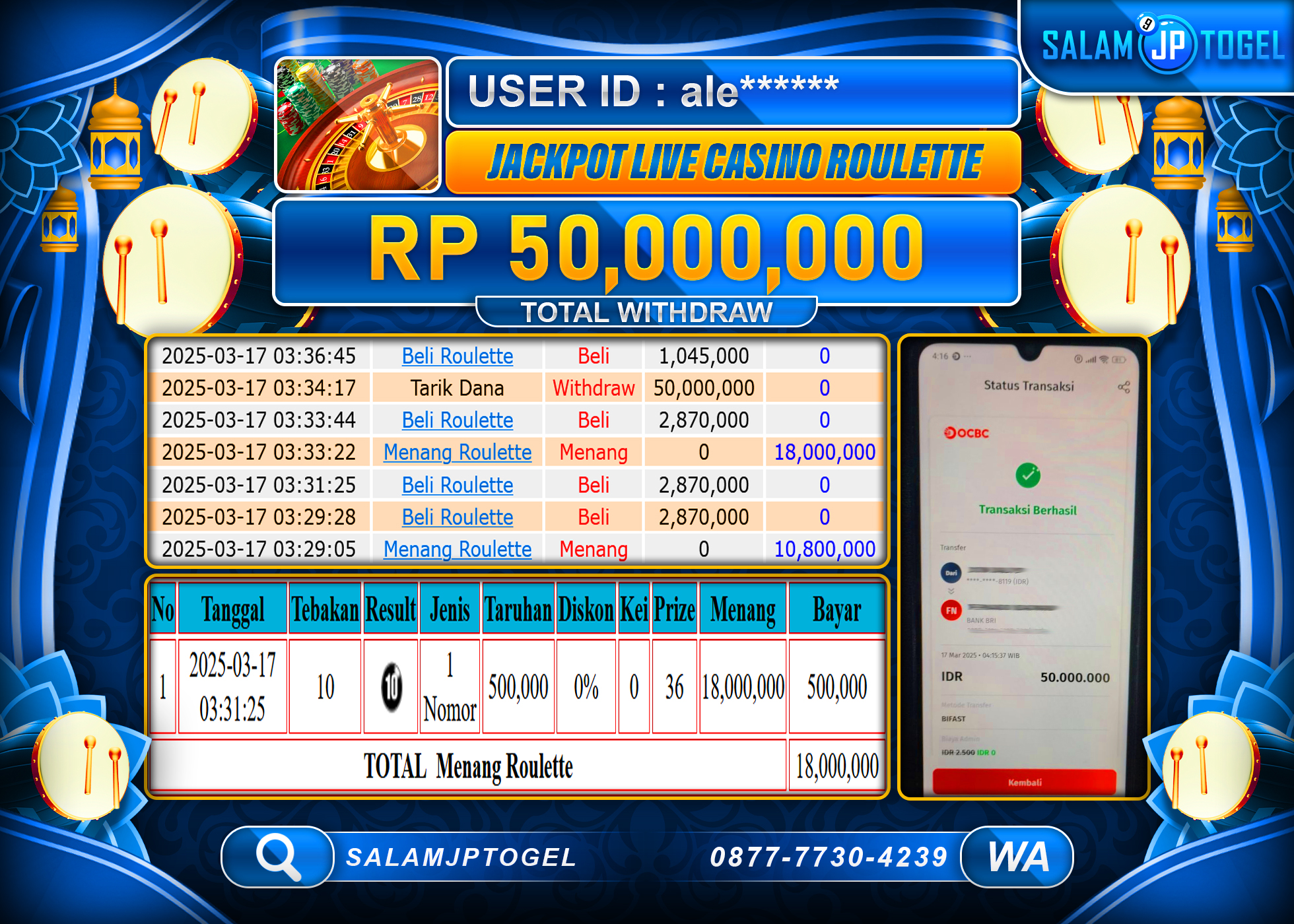 SALAMJPTOGEL MENANG ROULETTE GAMES Rp. 50,000,000 LUNAS