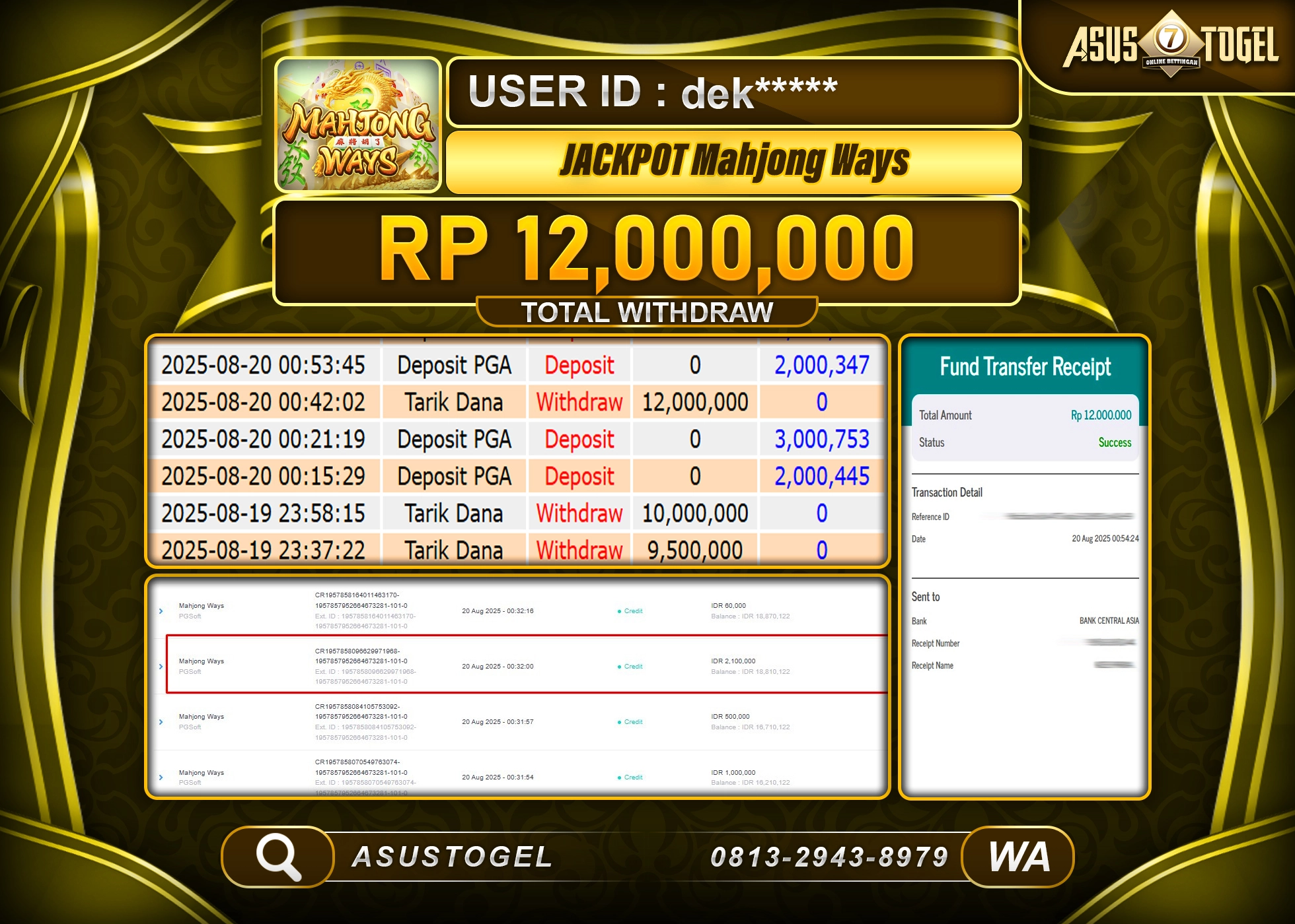 ASUSTOGEL KEMENANGAN DI SLOT MAHJONG WAYS SEBESAR 12,000,000- RUPIAH LUNAS
