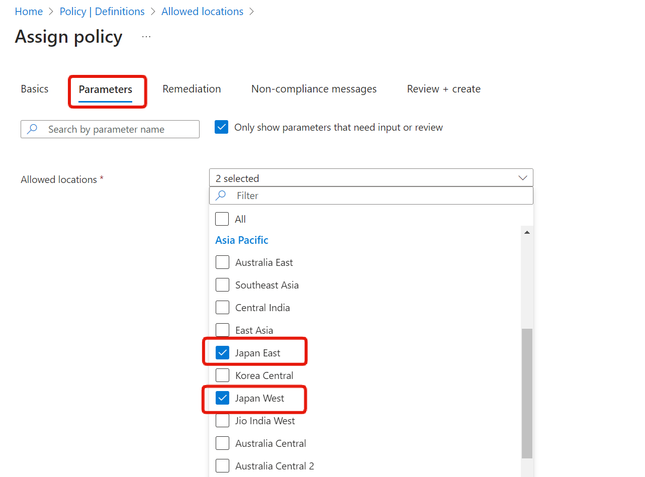 Assign policy - Parameters