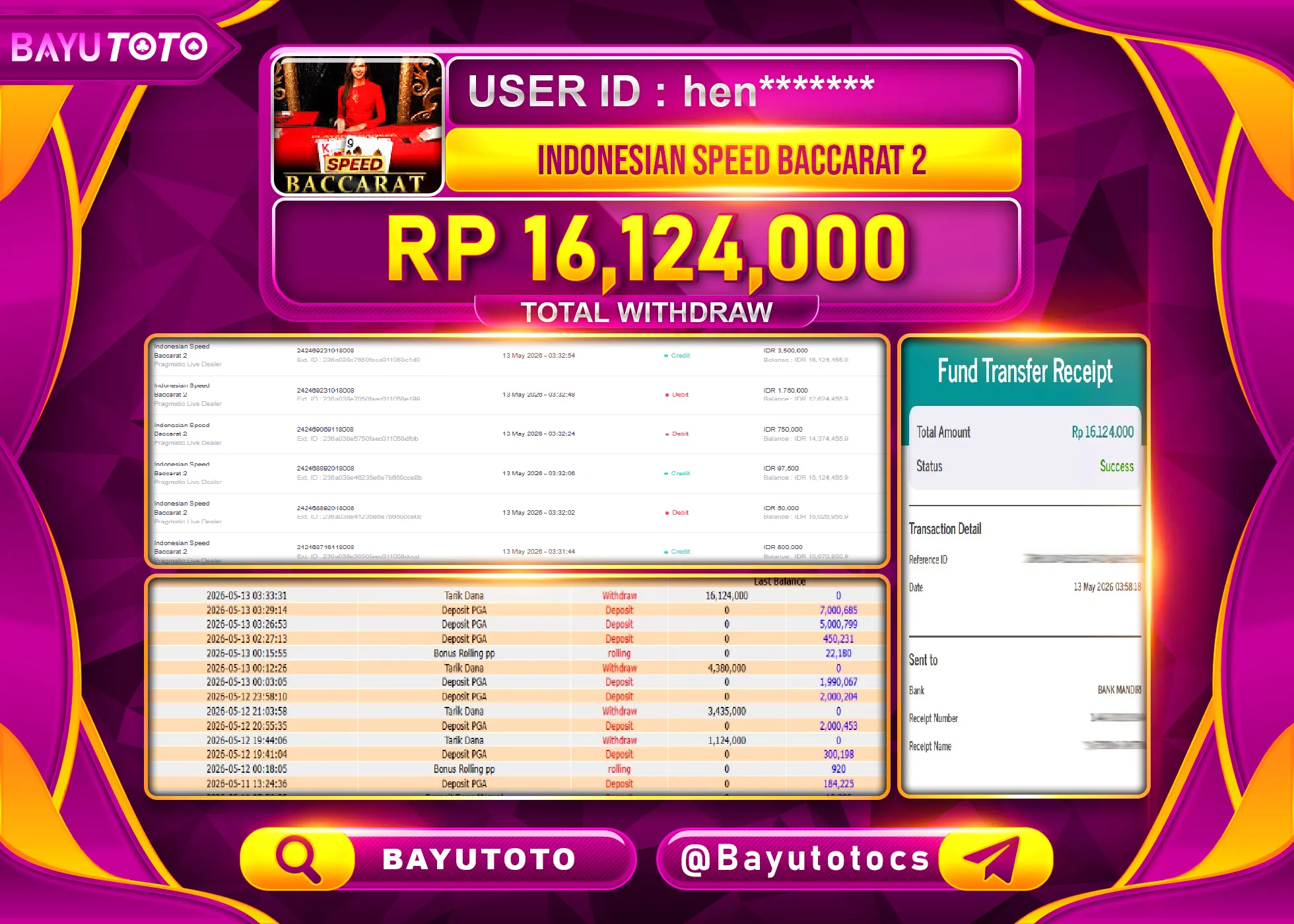 MEMBER SETIA BAYUTOTO JACKPOT DI LIVEGAMES SPEED BACCARAT 2 Rp. 16,240,000 LUNAS