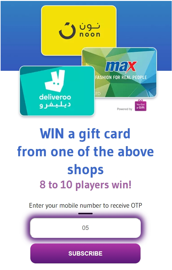 [PIN] AE | Win Gift Card Noon Max Deliveroo Arb (Etisalat)