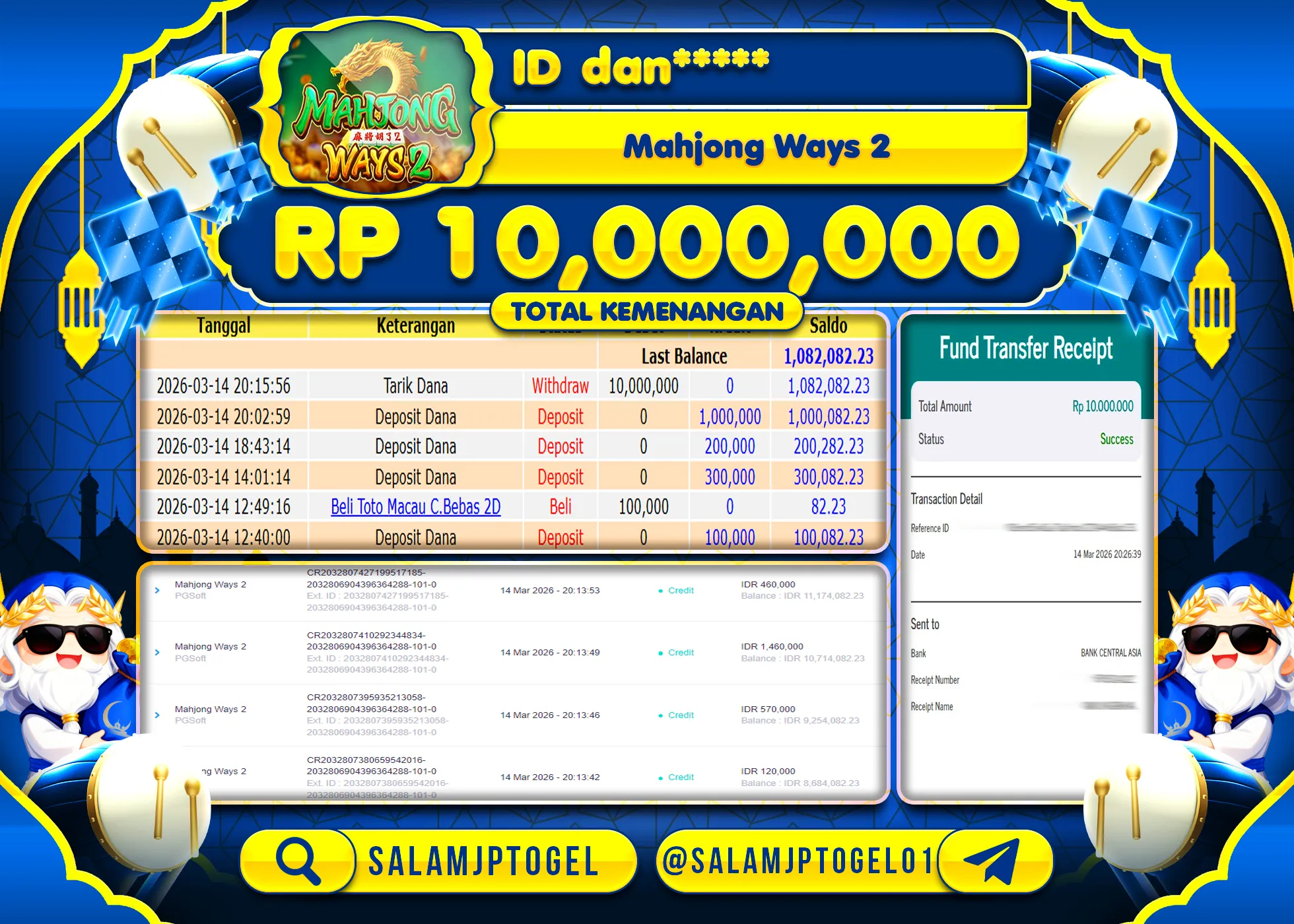 SALAMJPTOGEL MEMBER setia Mahjong Ways 2 (PGSOFT) Rp.10,000,000 - LUNAS