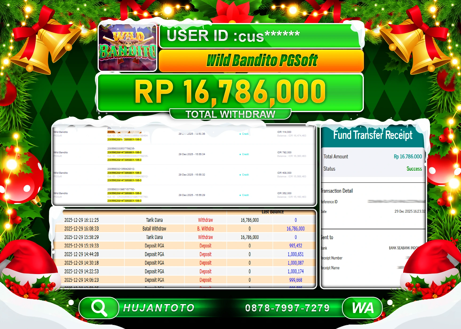 HUJANTOTO - BUKTI JACKPOT MENANG SLOT WILD BANDITO PGSOFT Rp.16,786,000 - TERBAYAR LUNAS