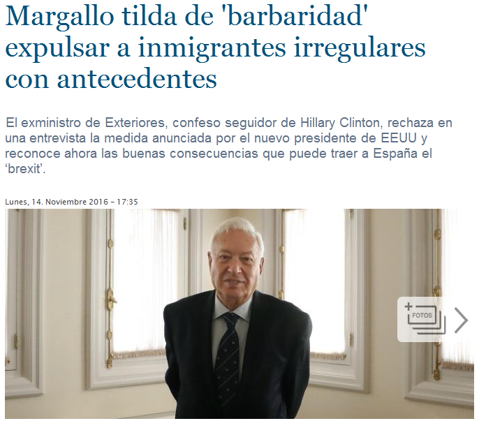 Margallo tilda de 'barbaridad' expulsar a inmigrantes irregulares con antecedentes