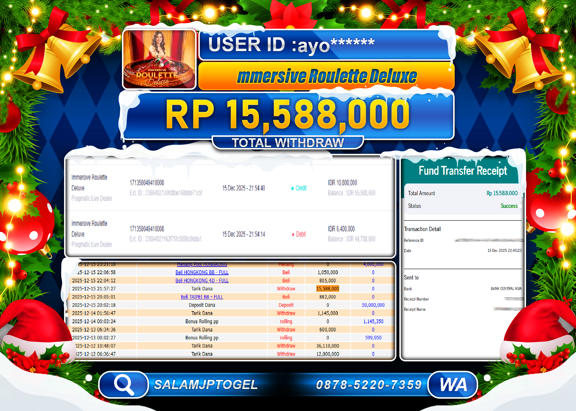 SALAMJPTOGEL JACKPOT MMERSIVE ROULETTE Rp.15,588,000 - LUNAS