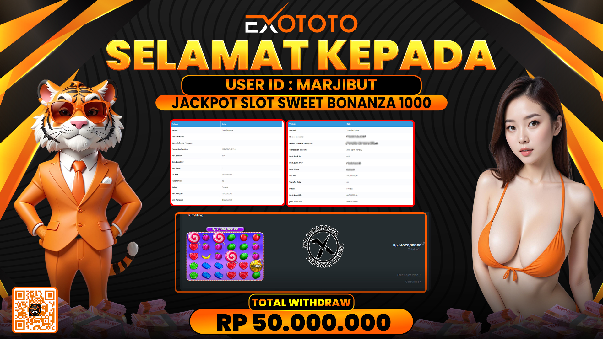 EXOTOTO JACKPOT DI SLOT SWEET BONANZA 1000 RP. 50.000.000,- LUNAS