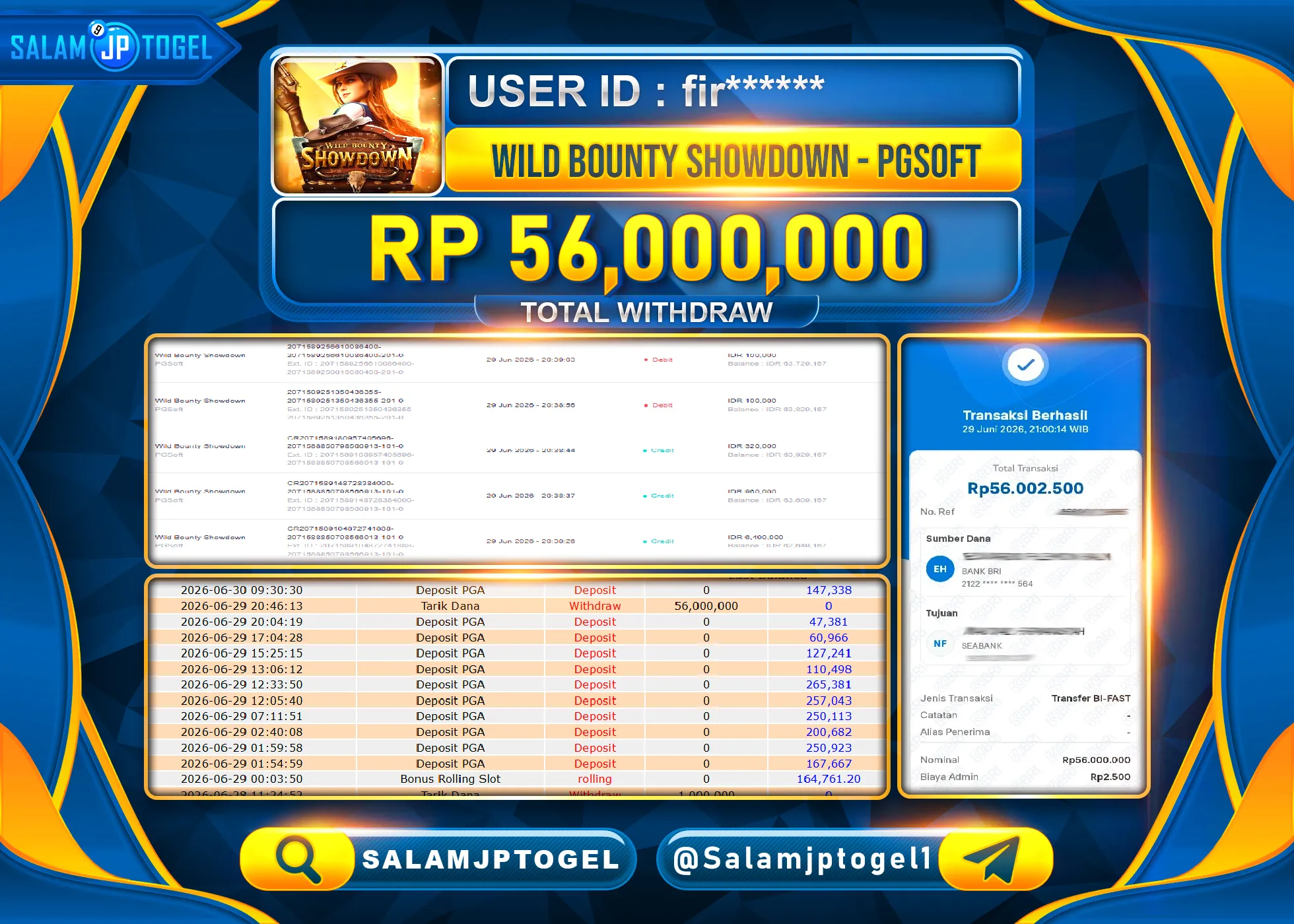 SALAMJPTOGEL Menang SLOT GACOR JACKPOT WILD BOUNTY PG SOFT Rp.56,000,000- LUNAS