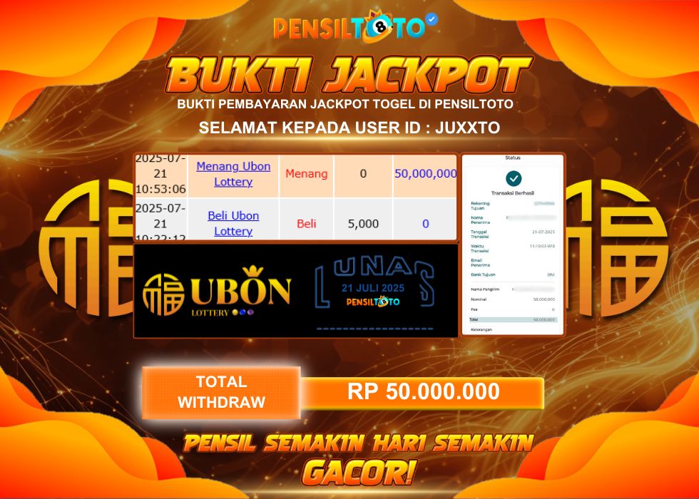 PENSILTOTO JACKPOT TOGEL UBON LOTTERY  Rp.50.000.000,- LUNAS