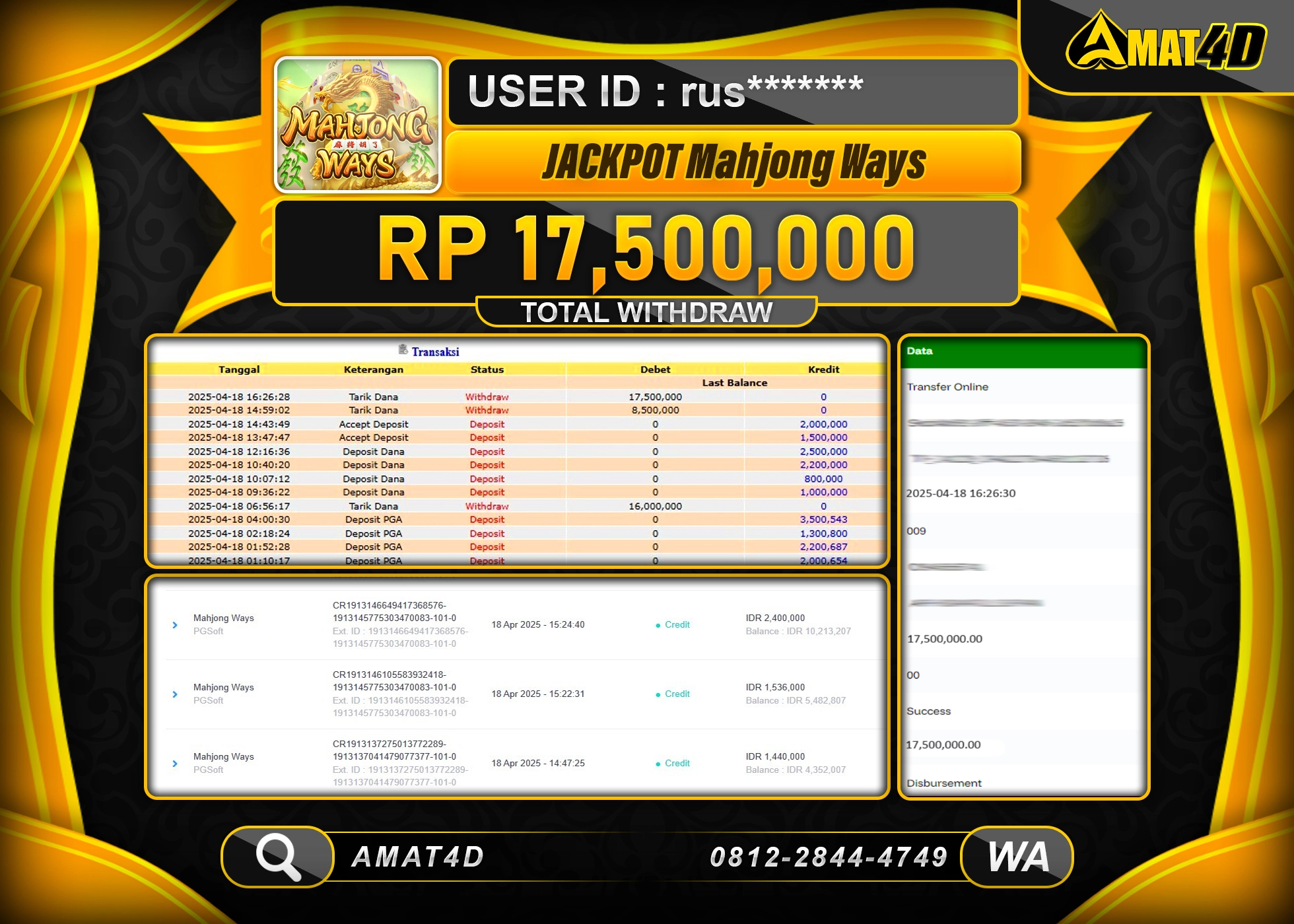 AMAT4D KEMENANGAN MAHJONG WAYS Rp.17.500.000 BERHASIL TERBAYAR LUNAS