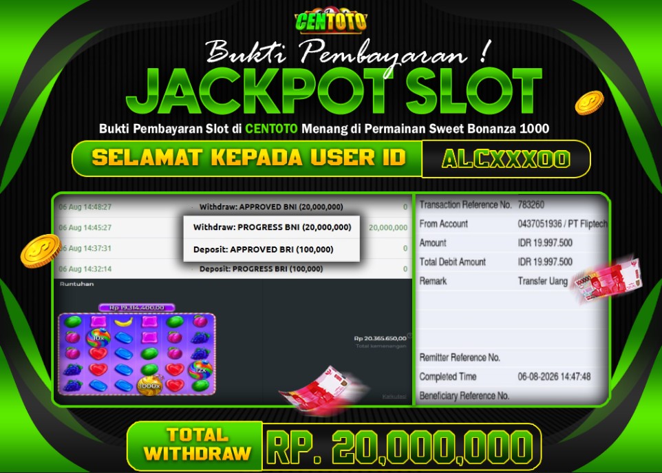 BUKTI JACKPOT LUNAS CENTOTO  RP 20.000.000,-LUNAS