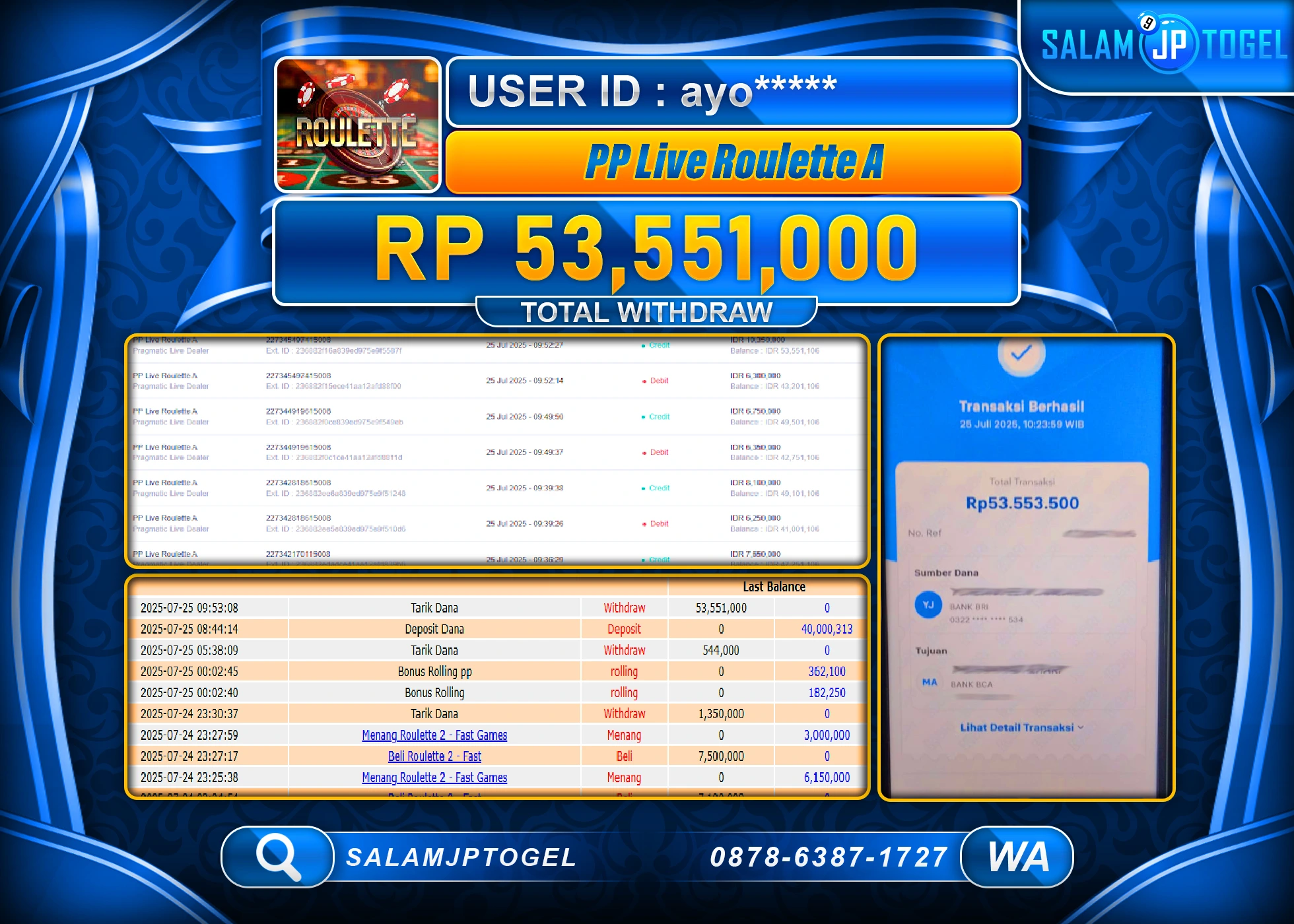 SALAMJPTOGEL MENANG PP LIVE ROULETTE A Rp.53,551,000