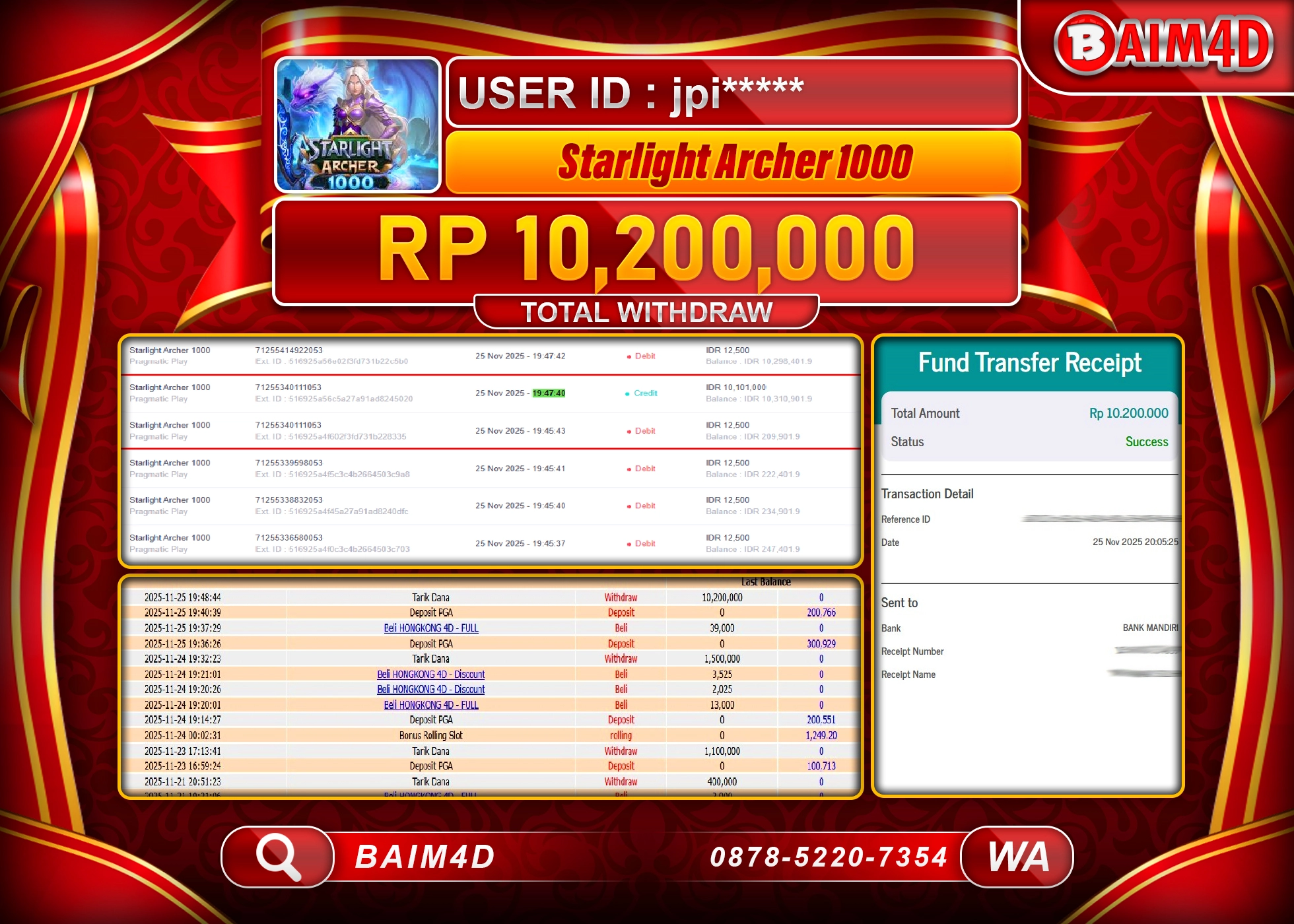 BAIM4D JACKPOT SLOT STARLIGHT ARCHER 1000 Rp.10,200,000 - LUNAS