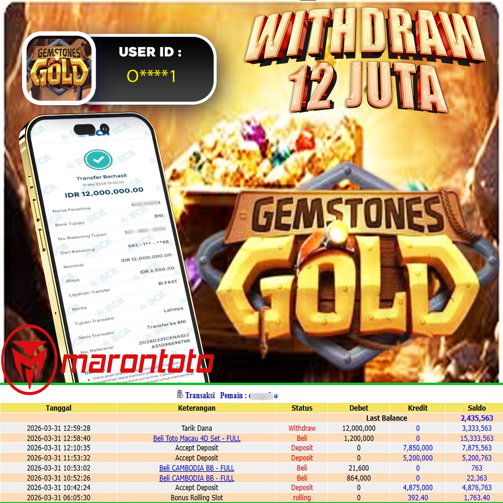 Bukti Kemenangan Member Marontoto Sebesar 12.000,000 JuTa