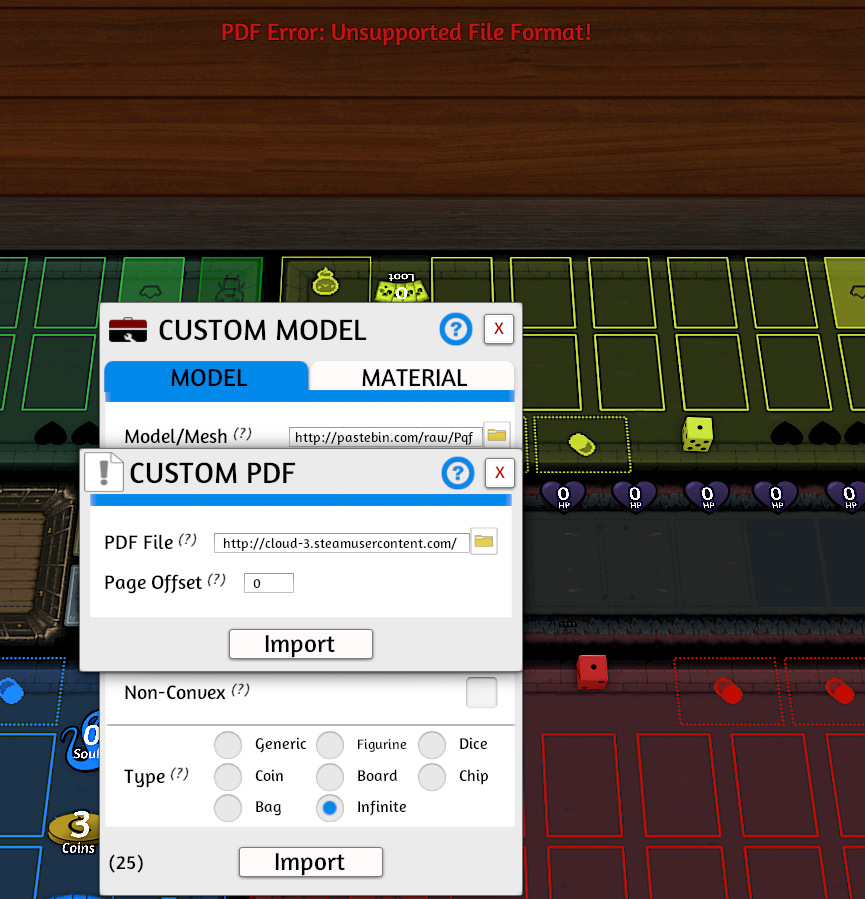 Can someone diagnose my issue (imports failing for mod) r/tabletopsimulator
