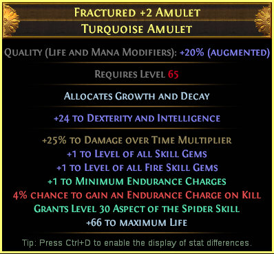 Example crafted Fractured +2 Amulet