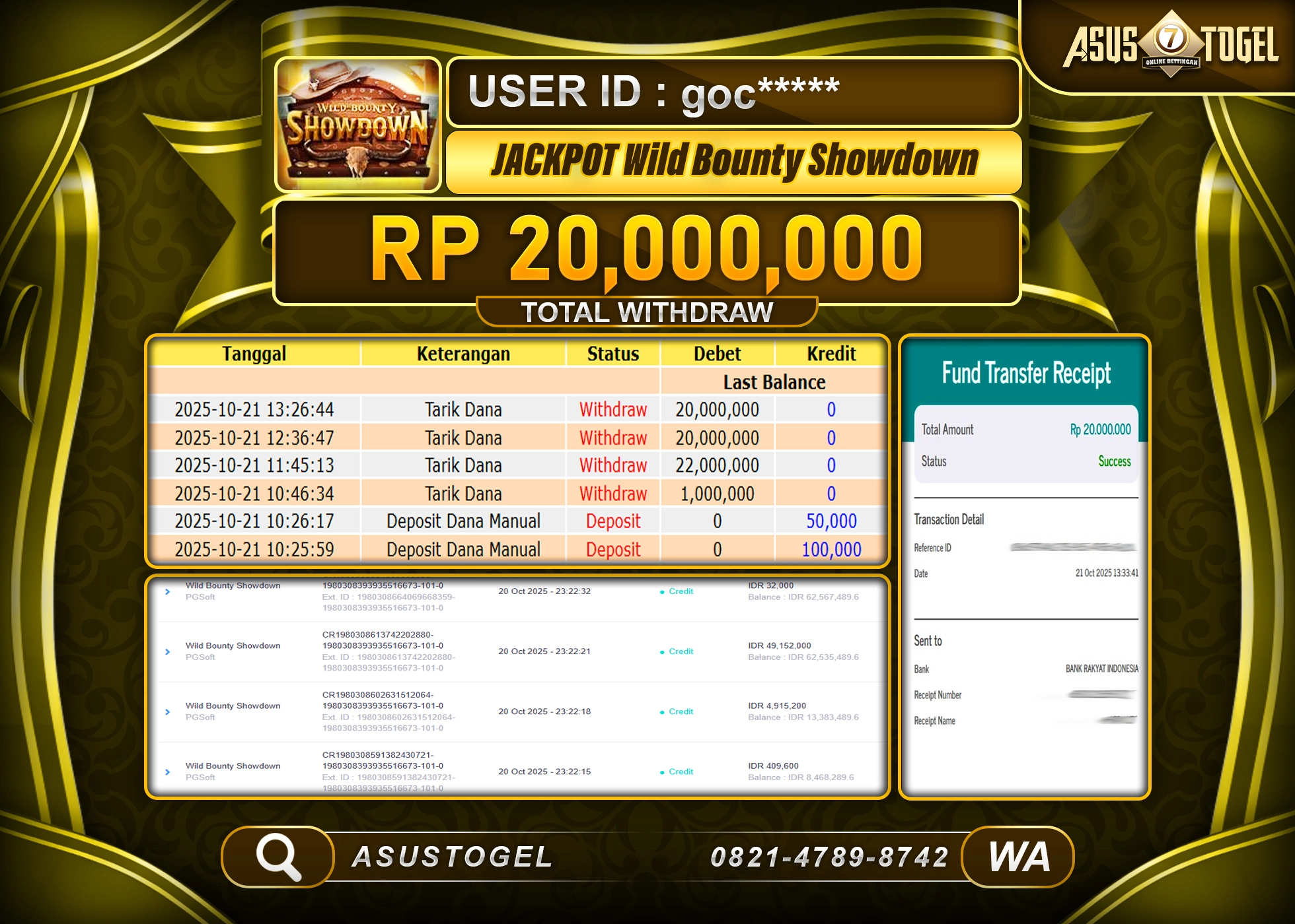 ASUSTOGEL KEMENANGAN DI SLOT WILD BOUNTY SHOWDOWN SEBESAR 20,000,000- RUPIAH LUNAS