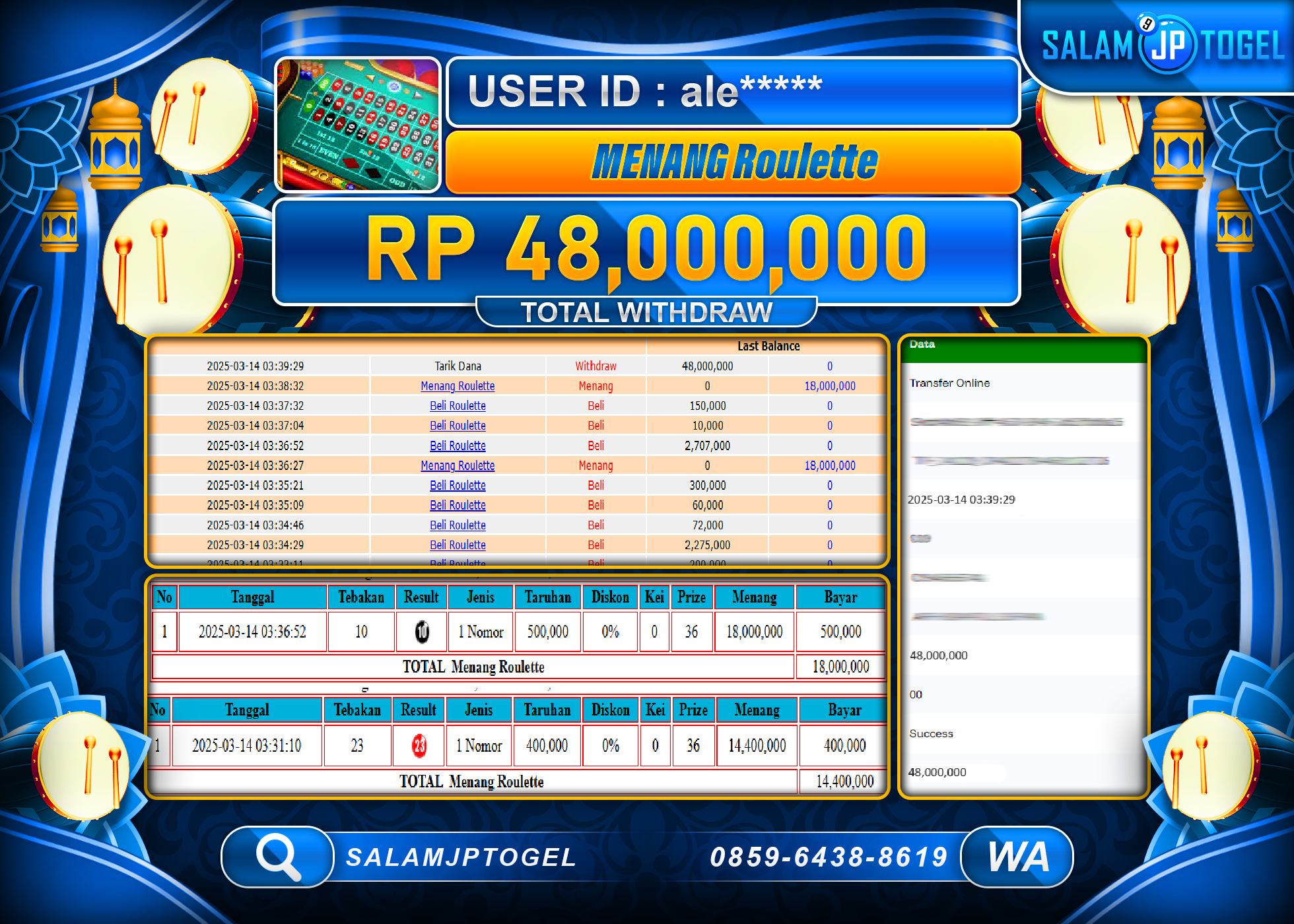 SALAMJPTOGEL MENANG ROULETTE GAMES Rp. 48,000,000 LUNAS