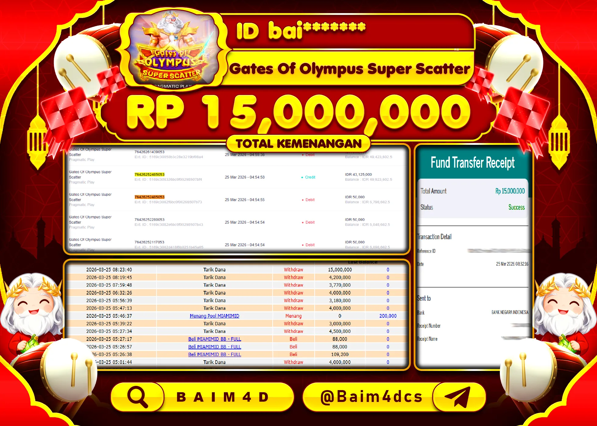 BAIM4D JACKPOT GATES OF OLYMPUS SUPER SCATTER Rp.15,000,000 - LUNAS