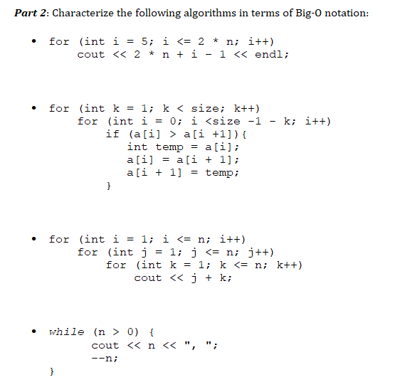 Solved Part 2 Characterize The Following Algorithms In Chegg