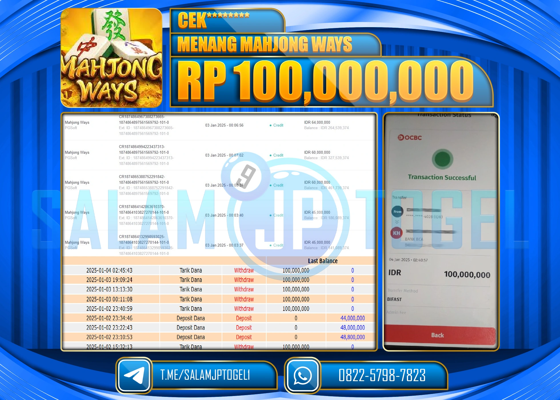 SALAMJPTOGEL MENANG SLOT MAHJONG WAYS PG SOFT Rp.100,000,000 LUNAS