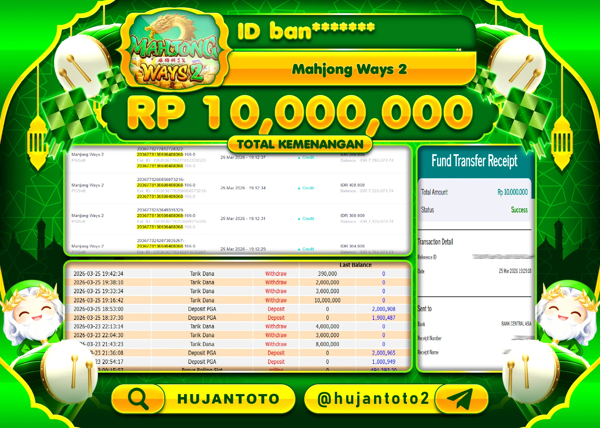 HUJANTOTO - BUKTI JACKPOT MENANG SLOT MAHJONG WAYS   2 Rp.10,000,000 - TERBAYAR LUNAS