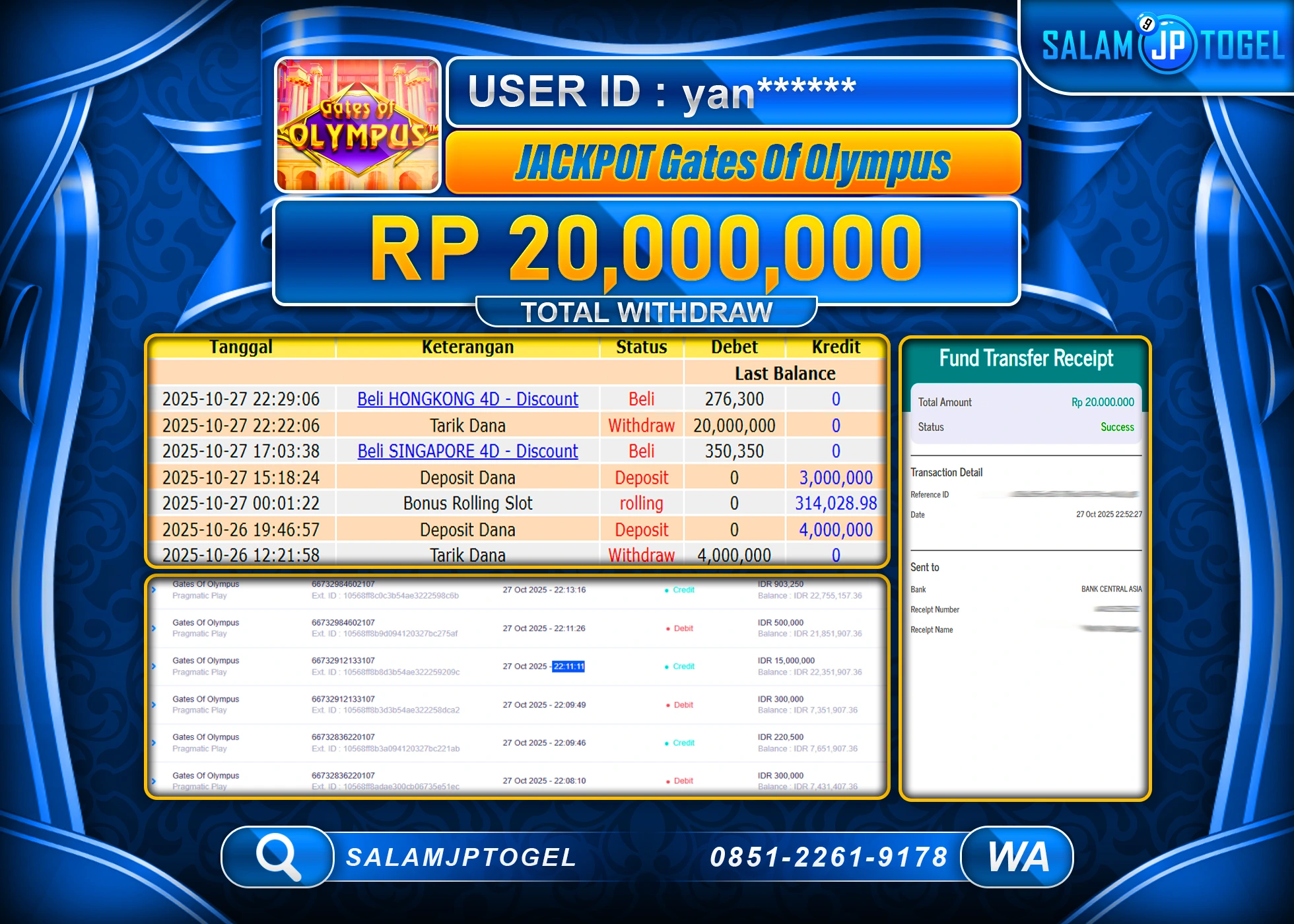 SALAMJPTOGEL MENANG SLOT GATES OF OLYMPUS  Rp.20,000,000  - LUNAS