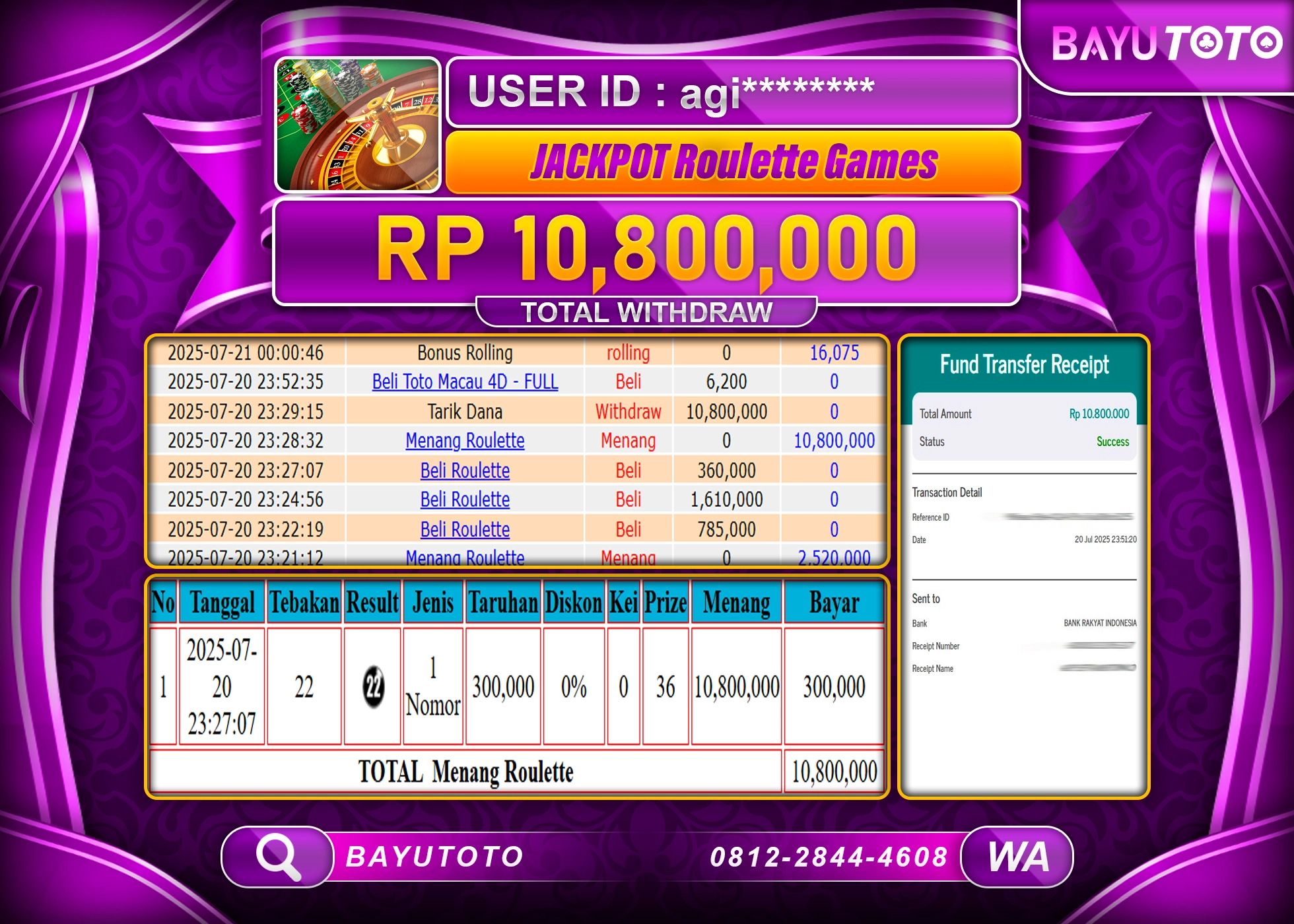 BAYUTOTO JACKPOT DI LIVEGAMES ROULETTE Rp.10,800,000 LUNAS