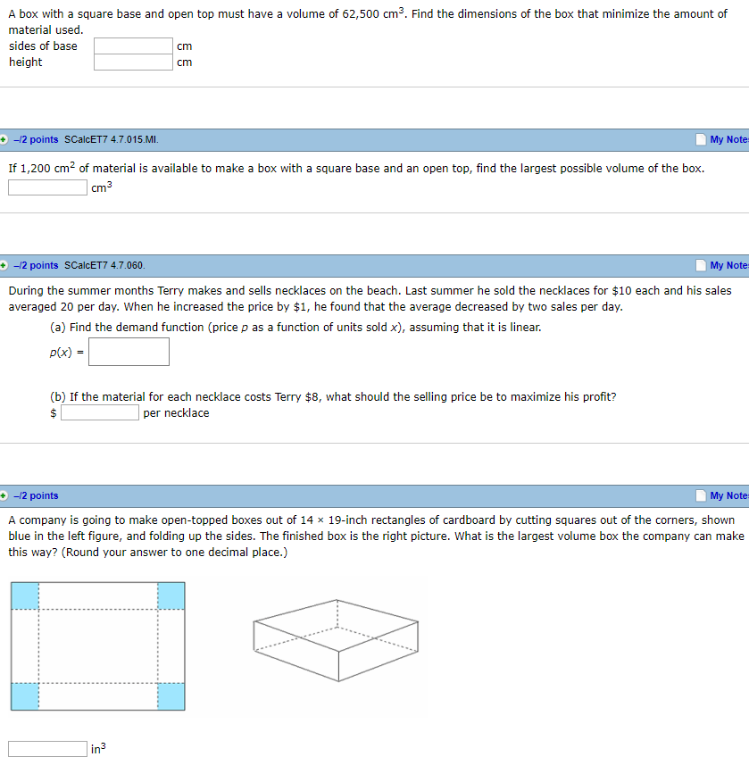 Solved A box with a square base and open top must have a