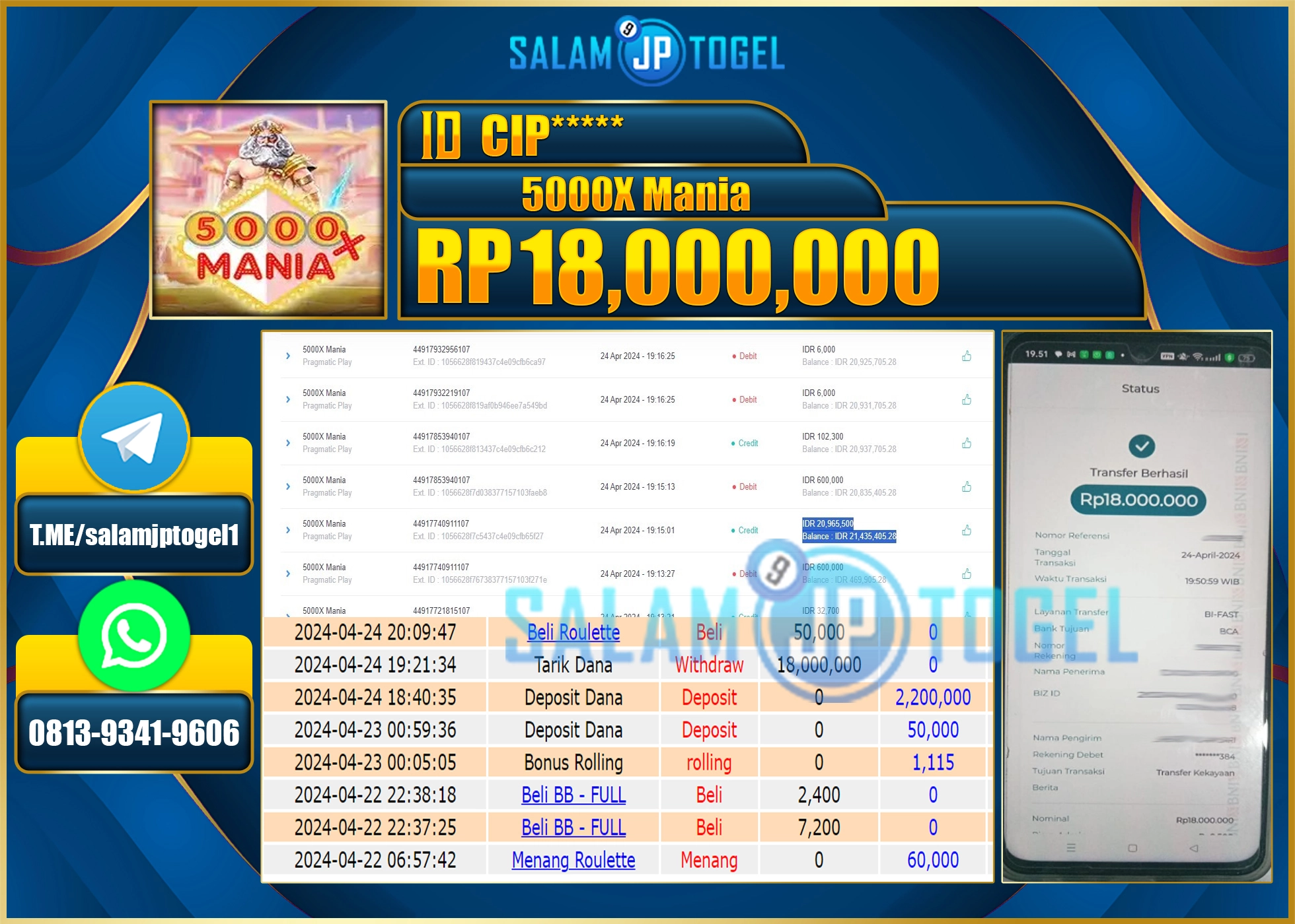 SALAMJPTOGEL JACKPOT SLOT 5000X MANIA RP.18.000.000.,- LUNAS