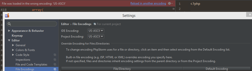 php - Phpstorm File Encoding Issue - Stack Overflow