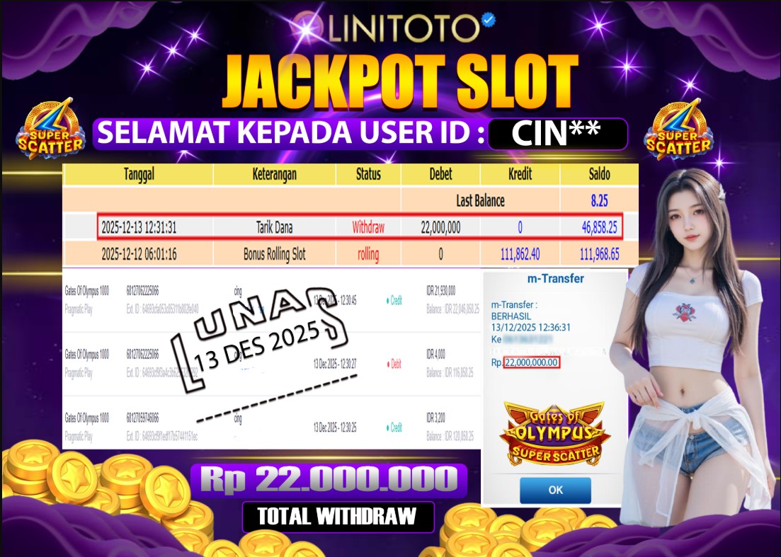 LINITOTO JACKPOT SLOT Gates Of Olympus 1000 Rp.22,000,000 - LUNAS