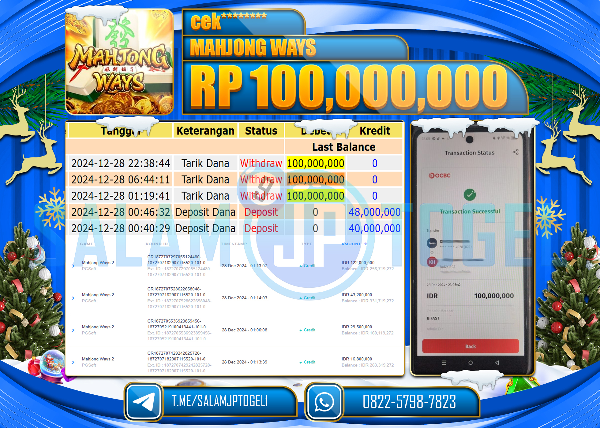 SALAMJPTOGEL MENANG MAHJONG WAYS   Rp.100,000,000 LUNAS