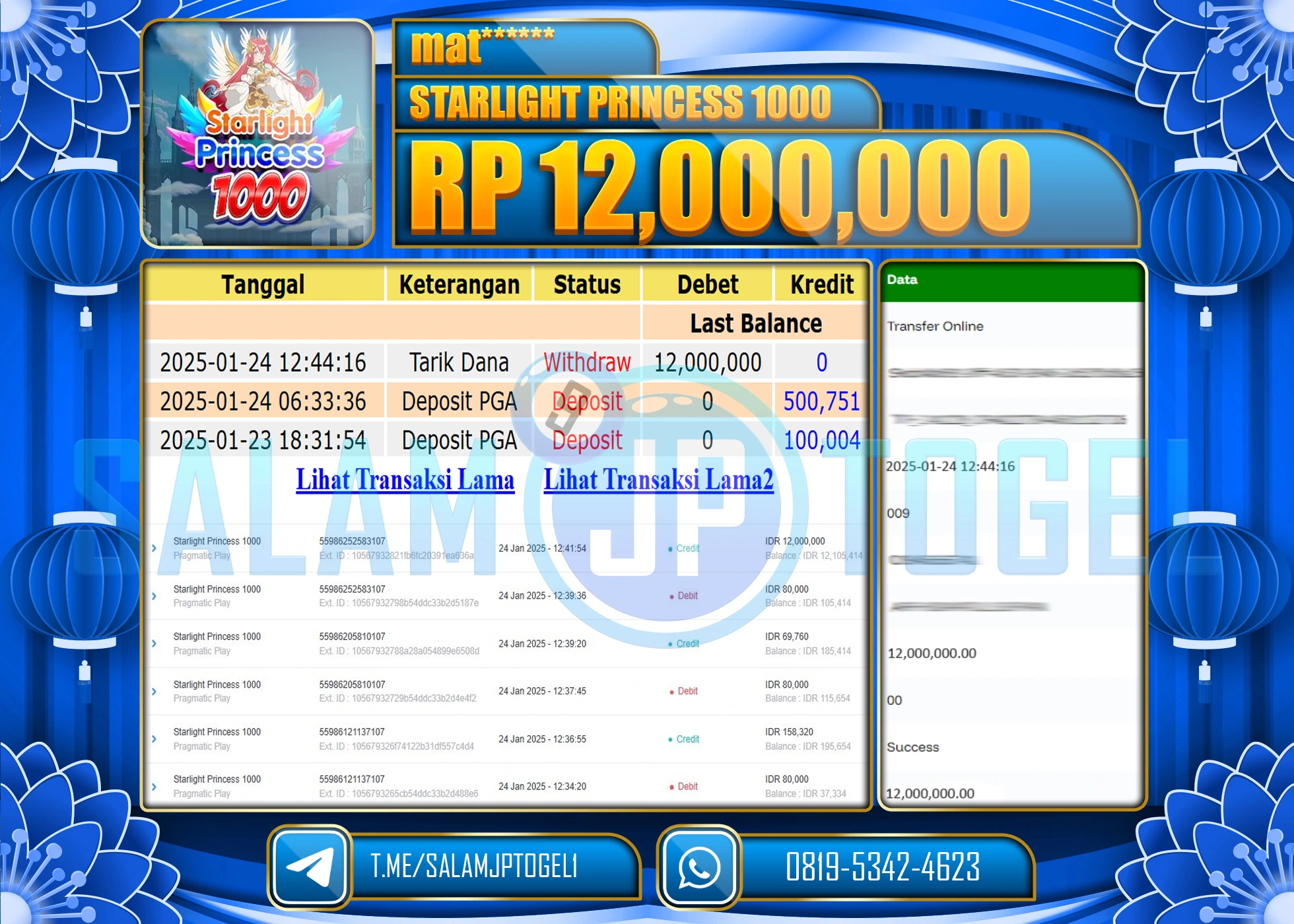 SALAMJPTOGEL MENANG STARLIGHT PRINCESS 1000 Rp.12,000,000 LUNAS