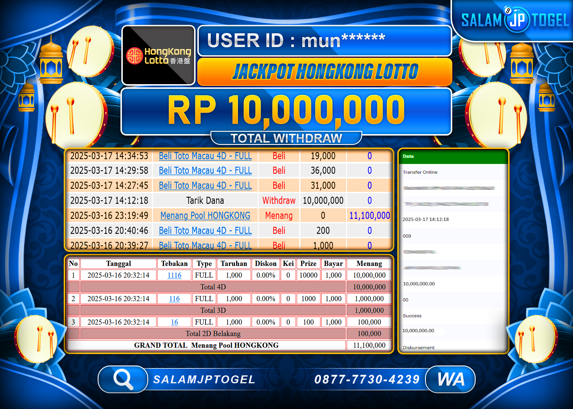 SALAMJPTOGEL MENANG HONGKONG LOTTO Rp. 10,000,000 LUNAS