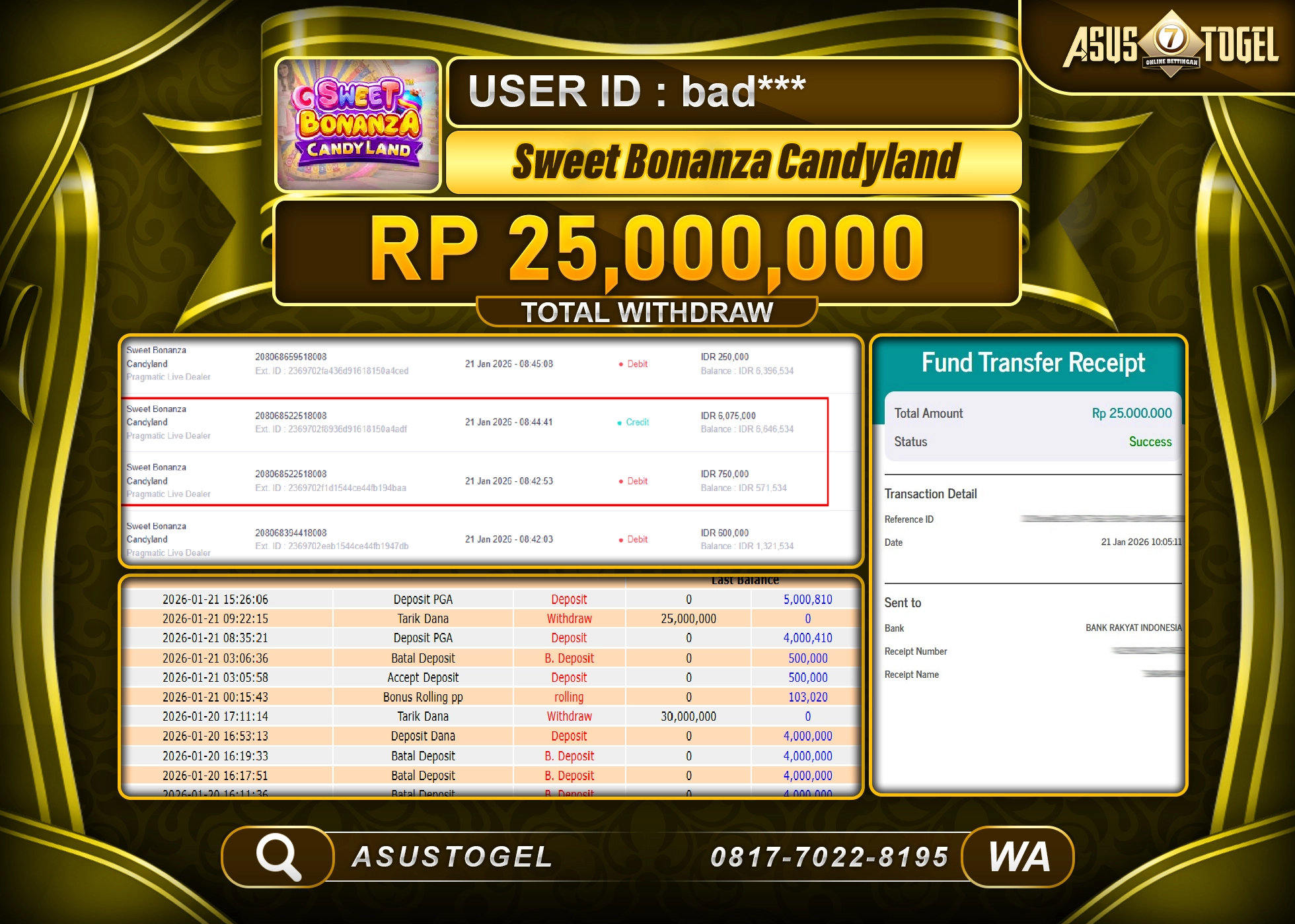 ASUSTOGEL KEMENANGAN DI SLOT SWEET BONANZA SEBESAR 25,000,000 - RUPIAH LUNAS