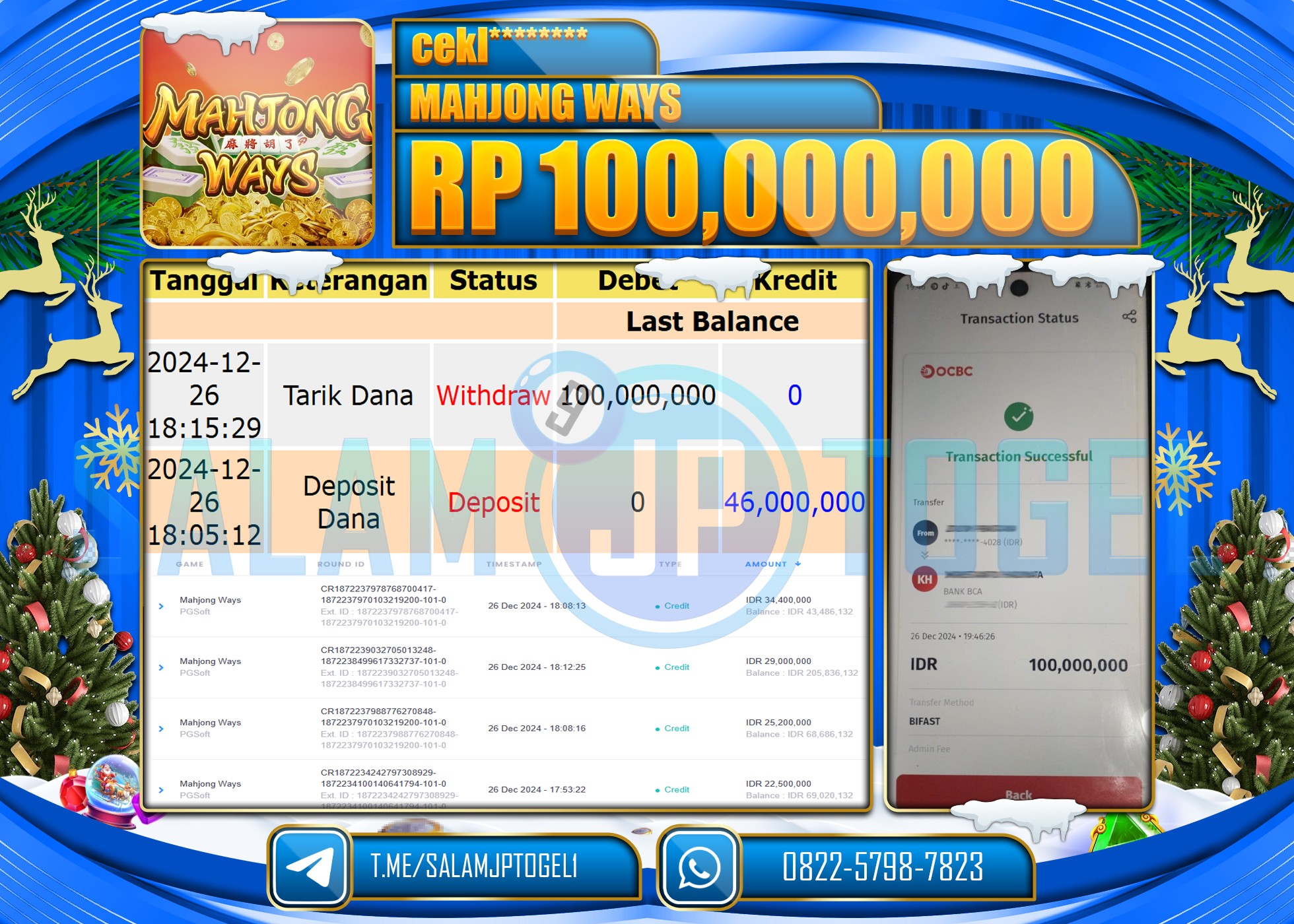 SALAMJPTOGEL MENANG SLOT MAHJHONG WAYS Rp.100,000,000 LUNAS