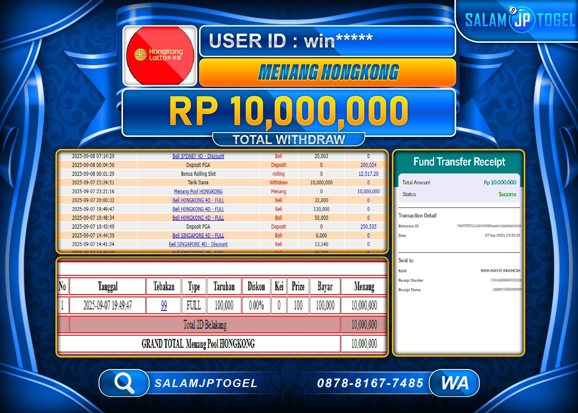 SALAMJPTOGEL MENANG TOGEL HONGKONG LOTTO  Rp.10,000,000