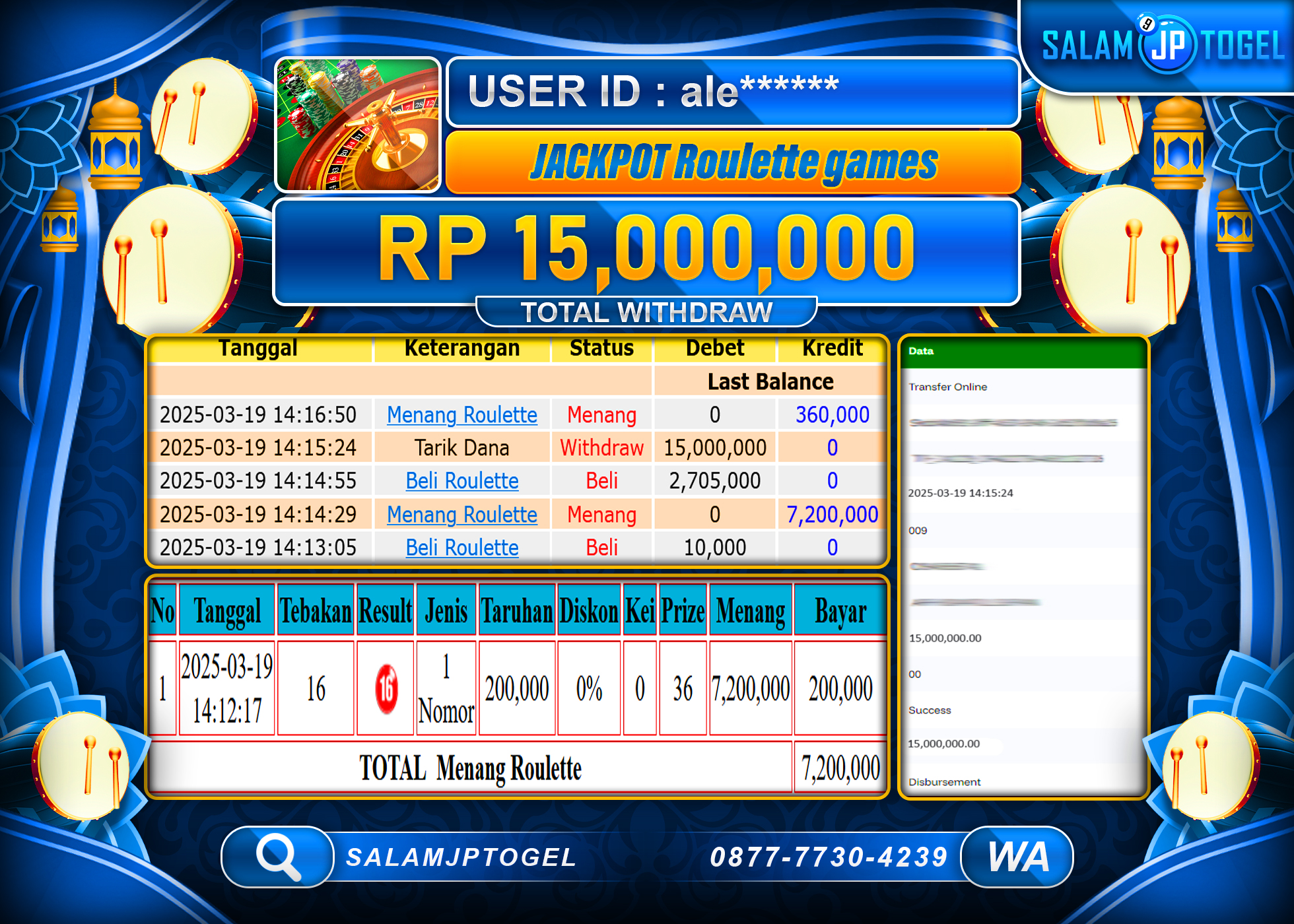 SALAMJPTOGEL MENANG ROULETTE GAMES Rp. 15,000,000 LUNAS