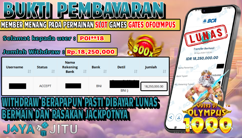 🏆 BUKTI KEMENANGAN SLOT GATES OF OLYMPOUS 1000 MEMBER  JAYAJITU🏆