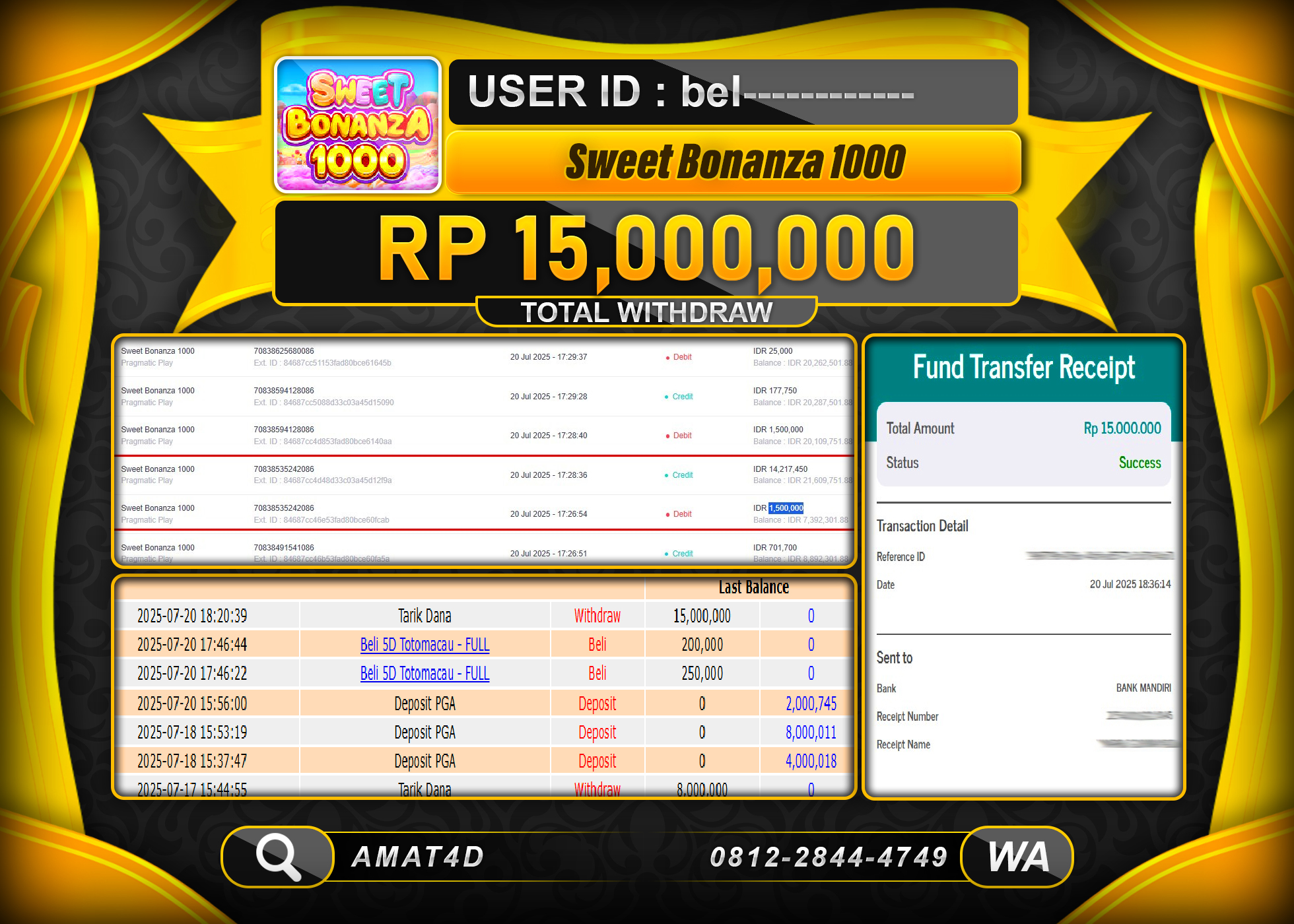 AMAT4D KEMENANGAN DI SWEET BONANZA 1000  Rp.15.000.000 BERHASIL TERBAYAR LUNAS
