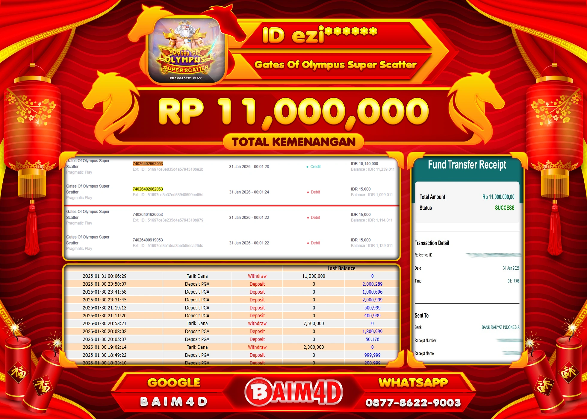 BAIM4D JACKPOT  SLOT GATES OF OLYMPUS Rp.11,000,000 - LUNAS