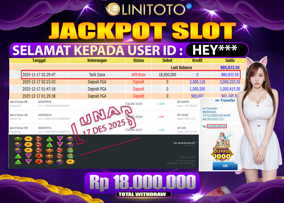 LINITOTO JACKPOT SLOT Gates Of Olympus 1000 Rp.18,000,000 - LUNAS