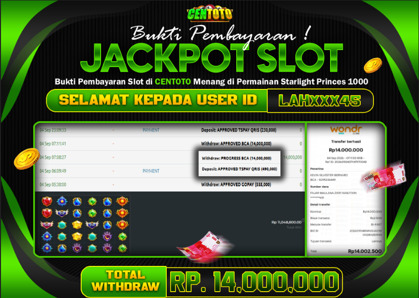  BUKTI JACKPOT LUNAS CENTOTO  RP 14.000.000,-LUNAS